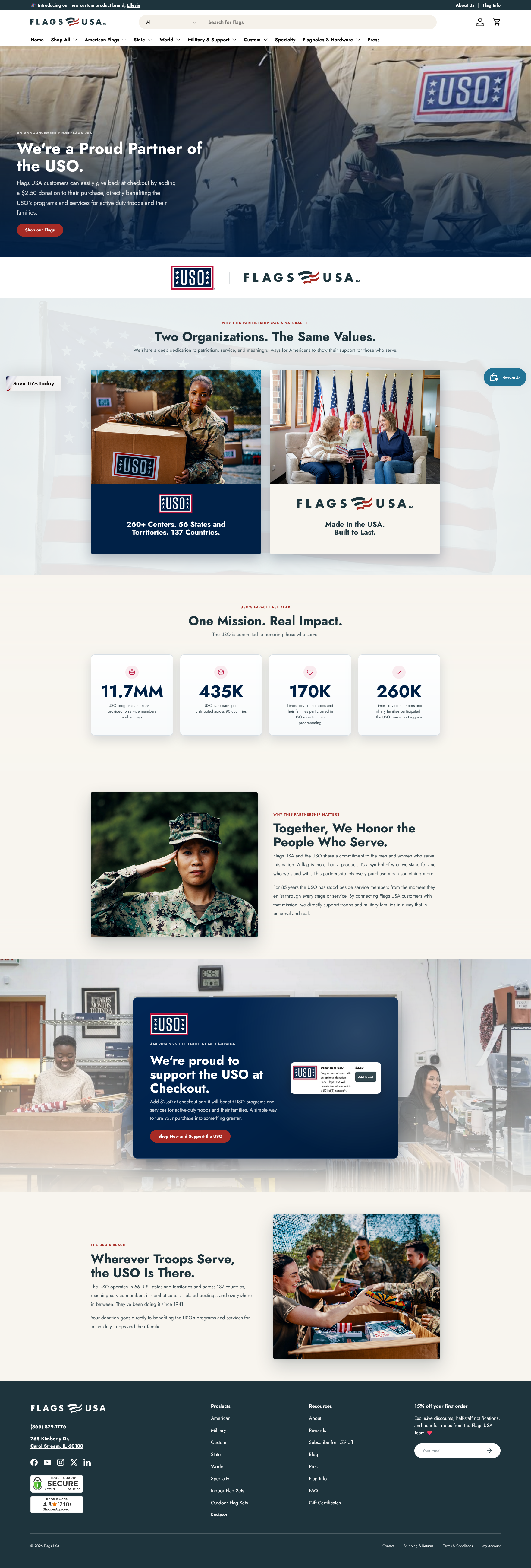 FlagsUSA.com/USO landing page